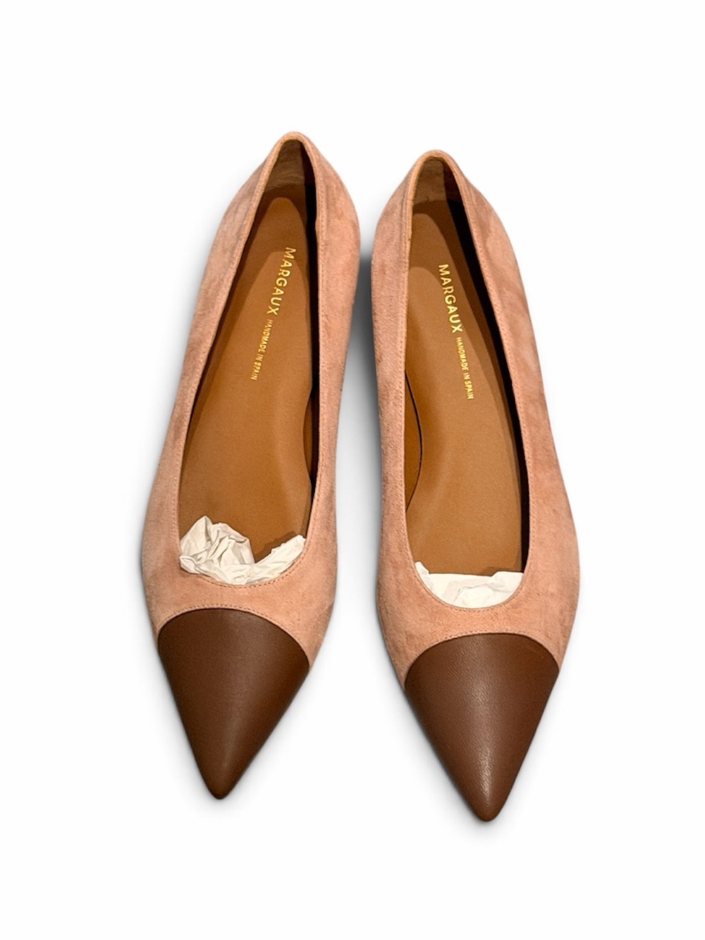 Margaux Blush Suede Flats with Brown Leather Pointed Toes NWT